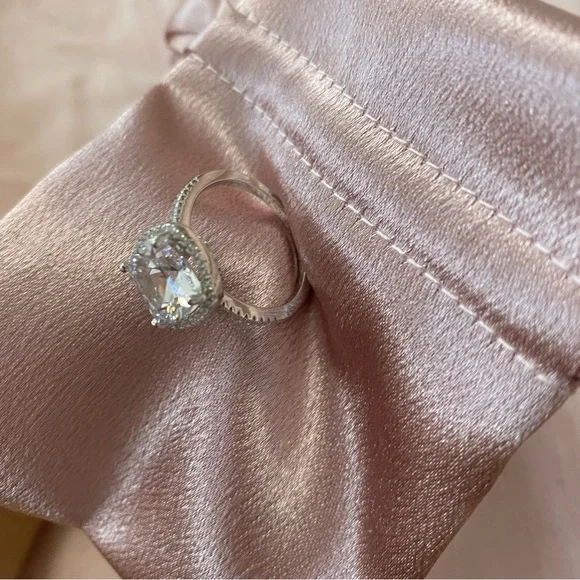 Classic Solitaire Halo Engagement Ring in Silver with Clear Stone - Picture 6 of 6